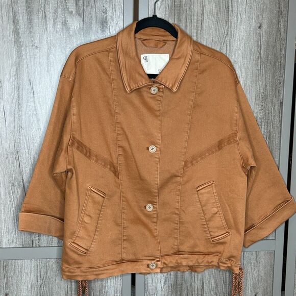 Anthropologie Pilcro Utility Jacket Medium Roll Sleeve Bomber Brown Camel - Picture 1 of 9